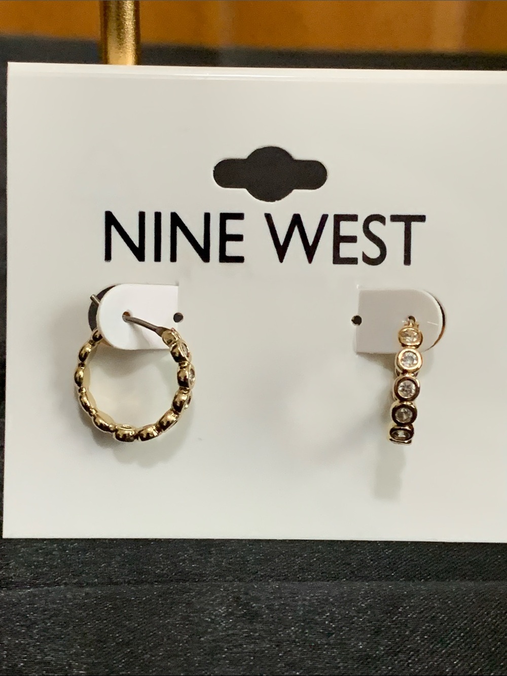 NWT Nine West gold tone clear stone hoop earrings